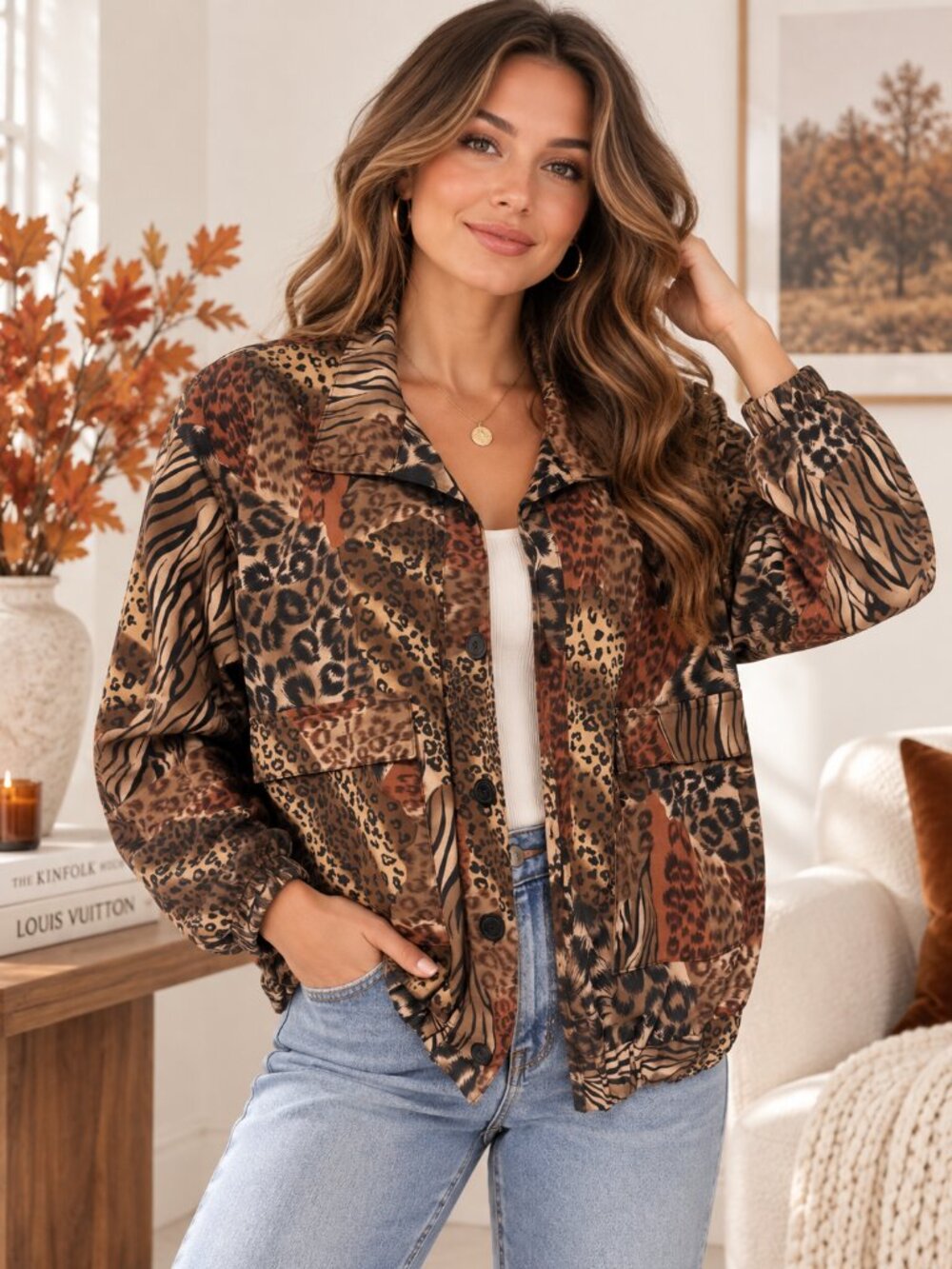 Vintage GDT Too 80s Animal Print Button Jacket One Size Shoulder Pads